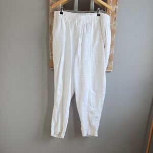 ATHLETA Women's Crop Drawstring White Linen Pants. Large
